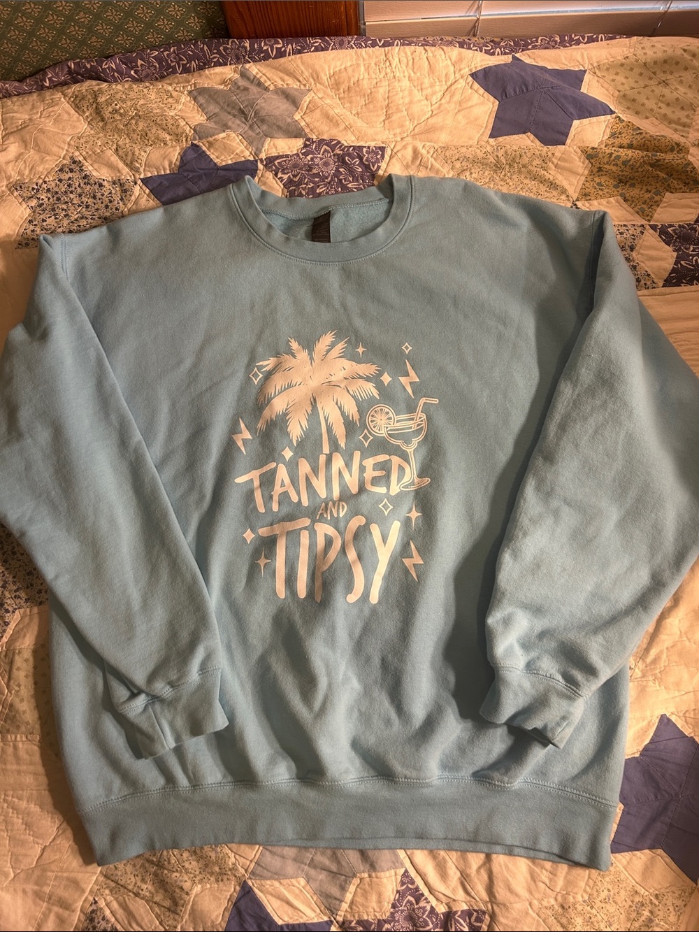 Gildan Light Blue Crewneck Sweatshirt with White Tropical Graphic